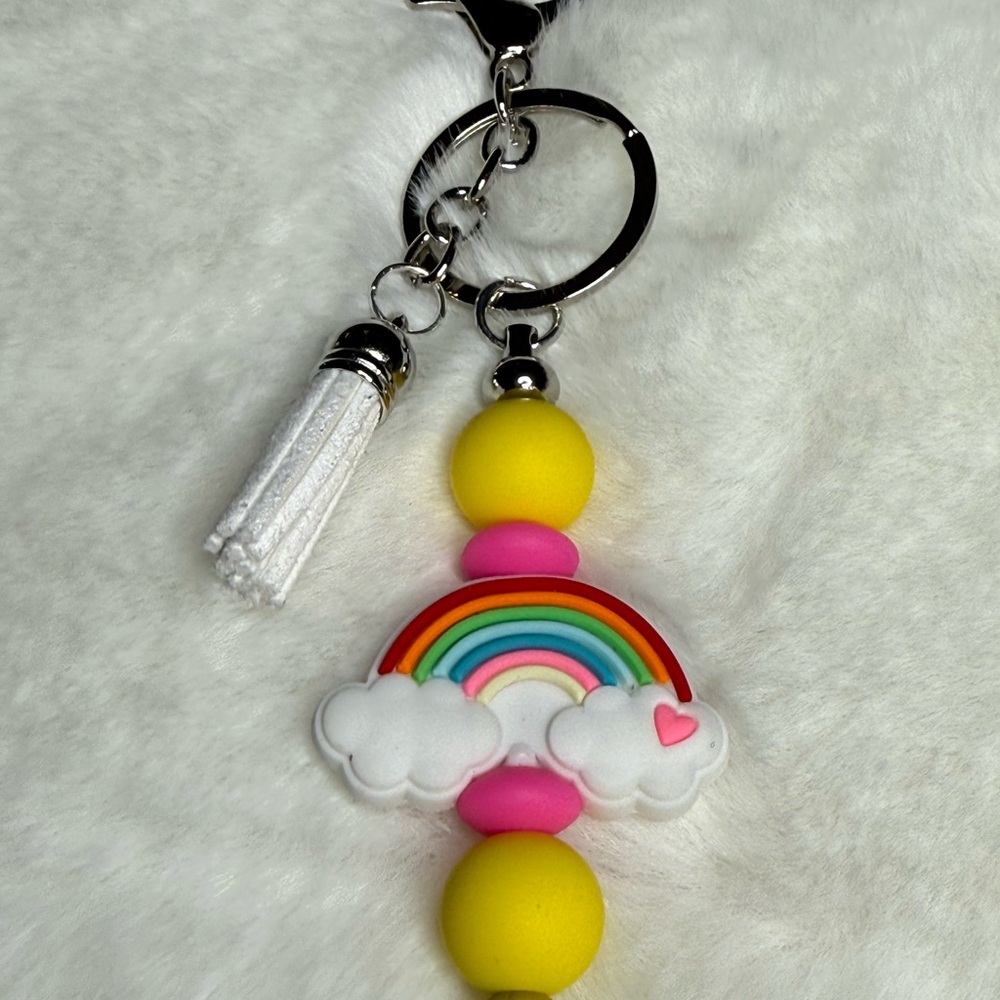 Rainbow Keychain with Yellow Beads